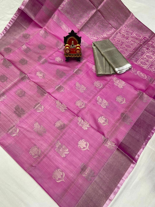 Uppada Pattu Silver Border Rich Pallu Saree - pochampallysarees.com