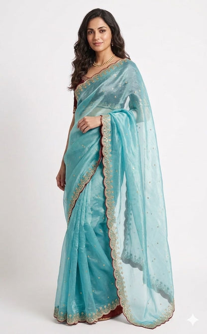 soft&silky shimmer satin saree